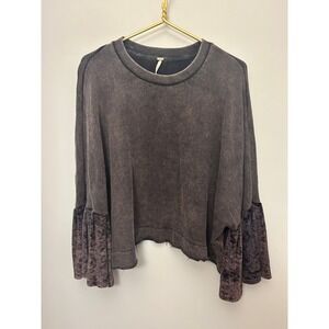 Free People Washed Velvet Bell Sleeve Cropped Sweatshirt Taupe Size Small